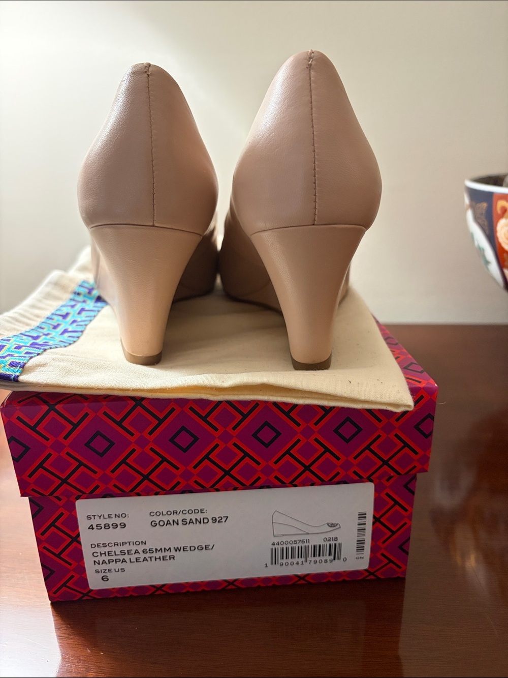 Tory Burch Goan Sand Leather Wedge Heels